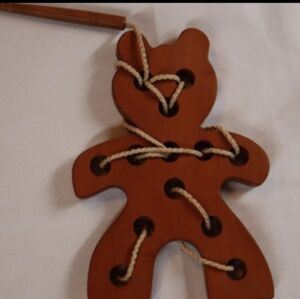 “Teddy Bear” Amish Made Brain Teaser Game/Puzzle Handmade Wooden Mind Puzzle